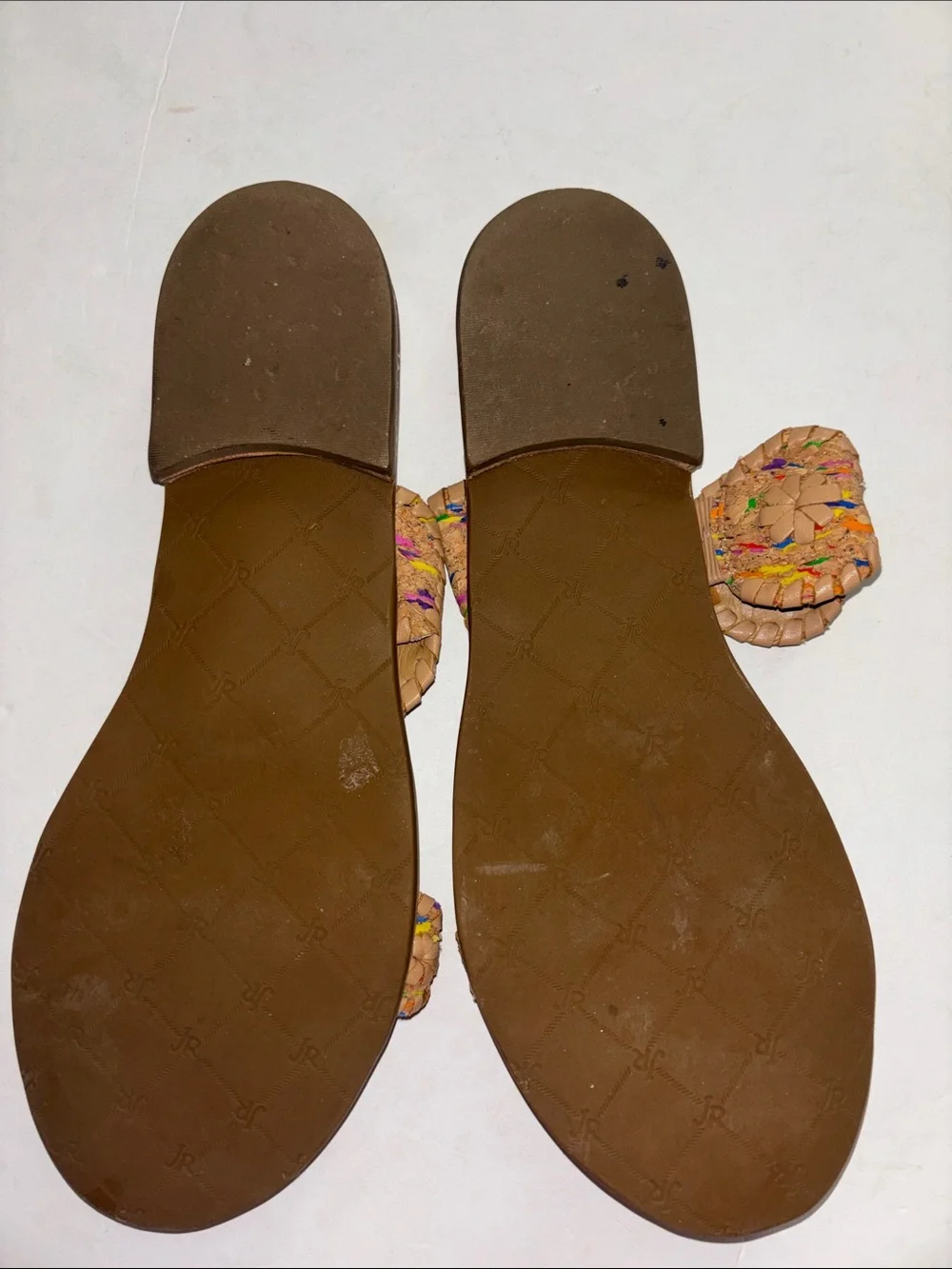 Jack Rogers Tan Leather Braided Slide Sandals with Multicolor Thread SIZE 8.5